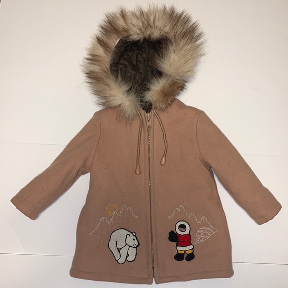Gemini Fashions Northern Sun Tan Wool Vintage Inuit Parka - Children’s Size 5/6 - Picture 2 of 8